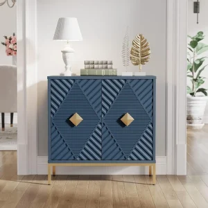 Blue Sideboard Buffet Cabinet with Storage, Decorative Wood Carved Modern Credenza Storage Cabinet