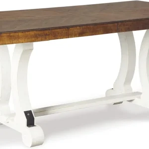 Valebeck Farmhouse Rectangular Extension Dining Table, Fits up to 8, White & Brown
