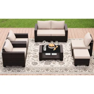 Patio Furniture 7 Pieces Conversation Set Wicker Outdoor Sectional Sofa