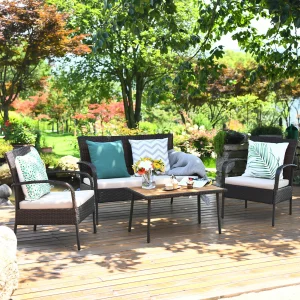 4PCS Patio Furniture Set Outdoor Conversation Set Coffee Table w/Cushions