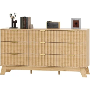 Fluted Dresser for Bedroom with 9 Drawers