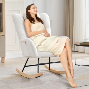 Nursery Upholstered Glider Rocker Rocking  Chair Padded Seat with High Backrest