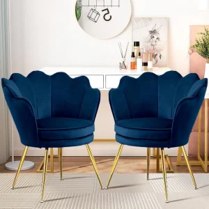Accent Chairs Set of 2 for Living Room, Velvet Upholstered Makeup Room Vanity Chair with Back, Golden Metal Legs Accent Side Cha