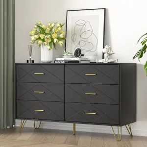 Bedroom black dressing table with 6 deep drawers