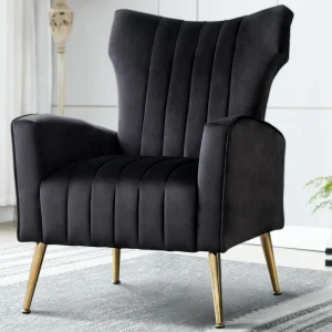 Curved Tufted Accent Chair with Metal Gold Legs