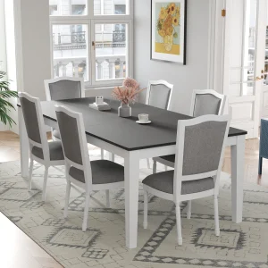 TOPMAX Rustic 7-Piece 78.1inch Extendable Dining Table Set with 18inch Removable Leaf, 6 Upholstered Dining Chairs
