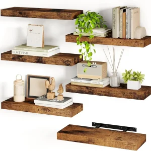 15.8in Floating Shelves, Set of 6 Wood Shelves