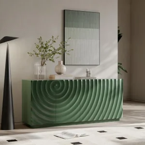 4-Door Sideboard Cabinet, 59'' Wood with Water Ripple Doors